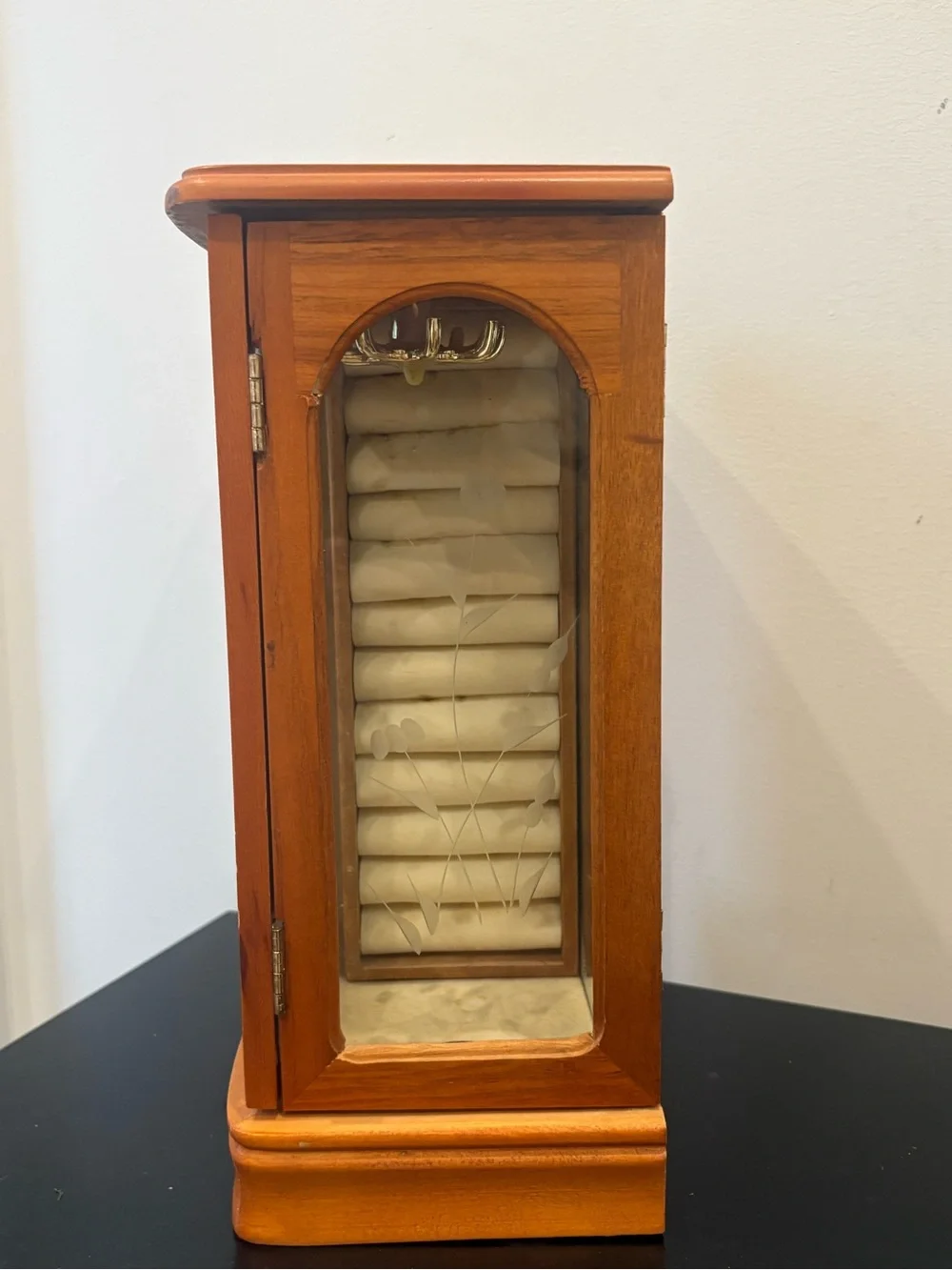 Vintage Wooden Jewelry Box with Glass Door with Four Boxes
